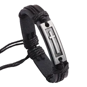 Braided Leather Bracelet with cross plate