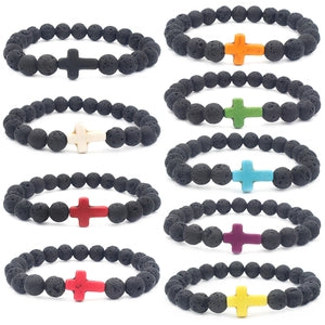 Lava Stone Cross Bracelet