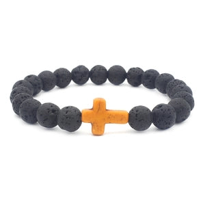 Lava Stone Cross Bracelet