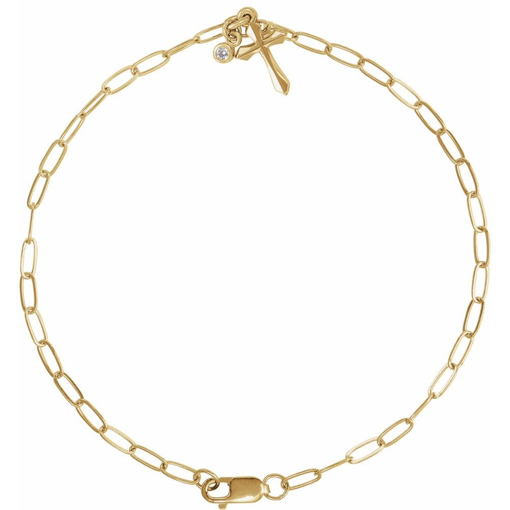 14K Yellow Gold Diamond Cross Charm Bracelet