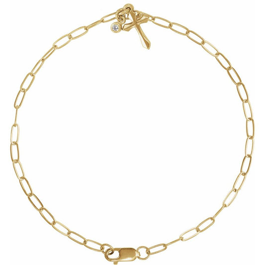 14K Yellow Gold Diamond Cross Charm Bracelet