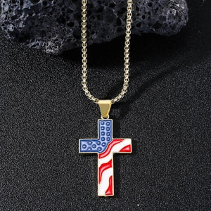 USA Flag Cross Necklace