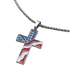USA Flag Cross Necklace