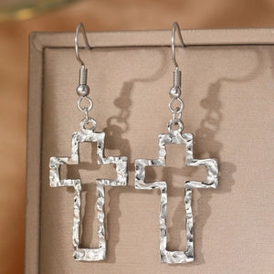 Hammered Textured Hollow Cross Earrings