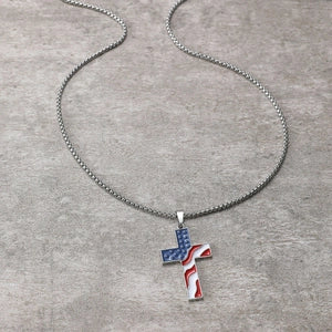 USA Flag Cross Necklace