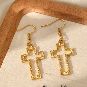 Hammered Textured Hollow Cross Earrings