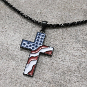 USA Flag Cross Necklace