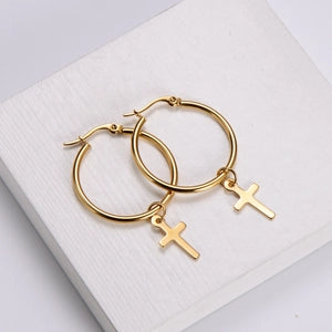 18K Gold Plated Cross Earrings