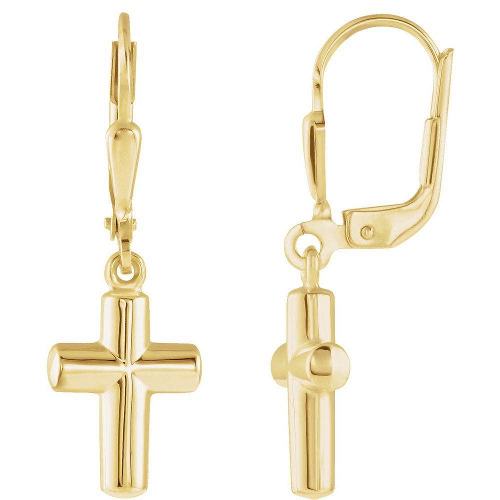 14K Yellow Gold Cross Lever Back Earrings