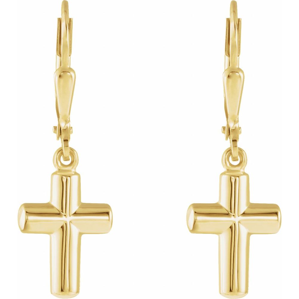 14K Yellow Gold Cross Lever Back Earrings