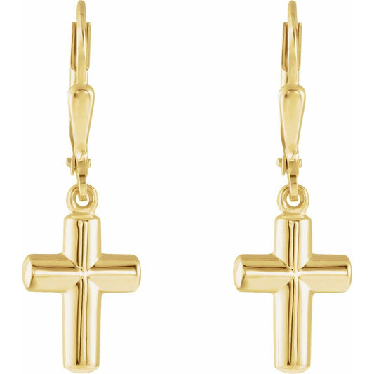 14K Yellow Gold Cross Lever Back Earrings